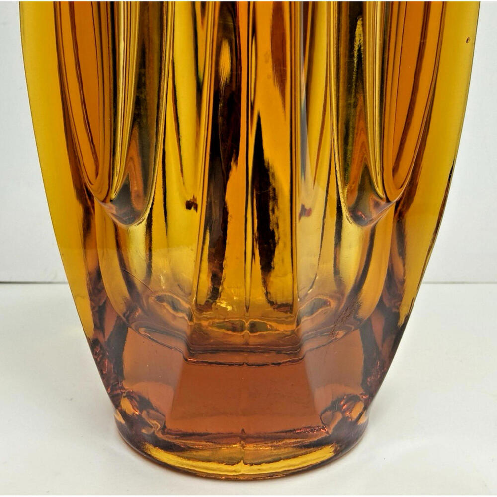 SKLO Vase Amber Yellow Glass Bullet Lens 8"H Czech 60s Mid Mod MCM Hand Blown - Picture 9 of 15